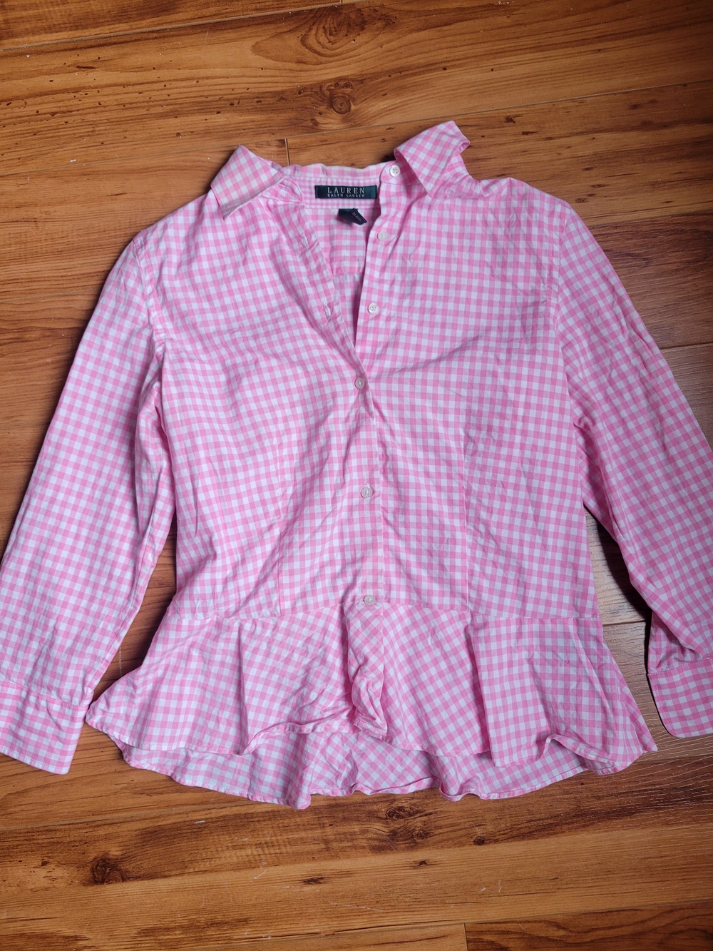 Lauren Ralph Lauren Pink Gingham Peplum Blouse